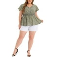 thumbnail image 2 of Agnes Orinda Plus Size Peplum Top for Women Smocked Waist Summer Floral Blouses 1X Black, 2 of 5