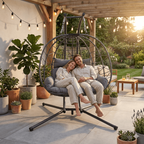 Double Hanging Egg Chair wth Stand, Patio Hammock Swing Chair with Cushion Loveseat for Bedroom, Balcony, Garden, Indoor, Outdoor,(Grey) 