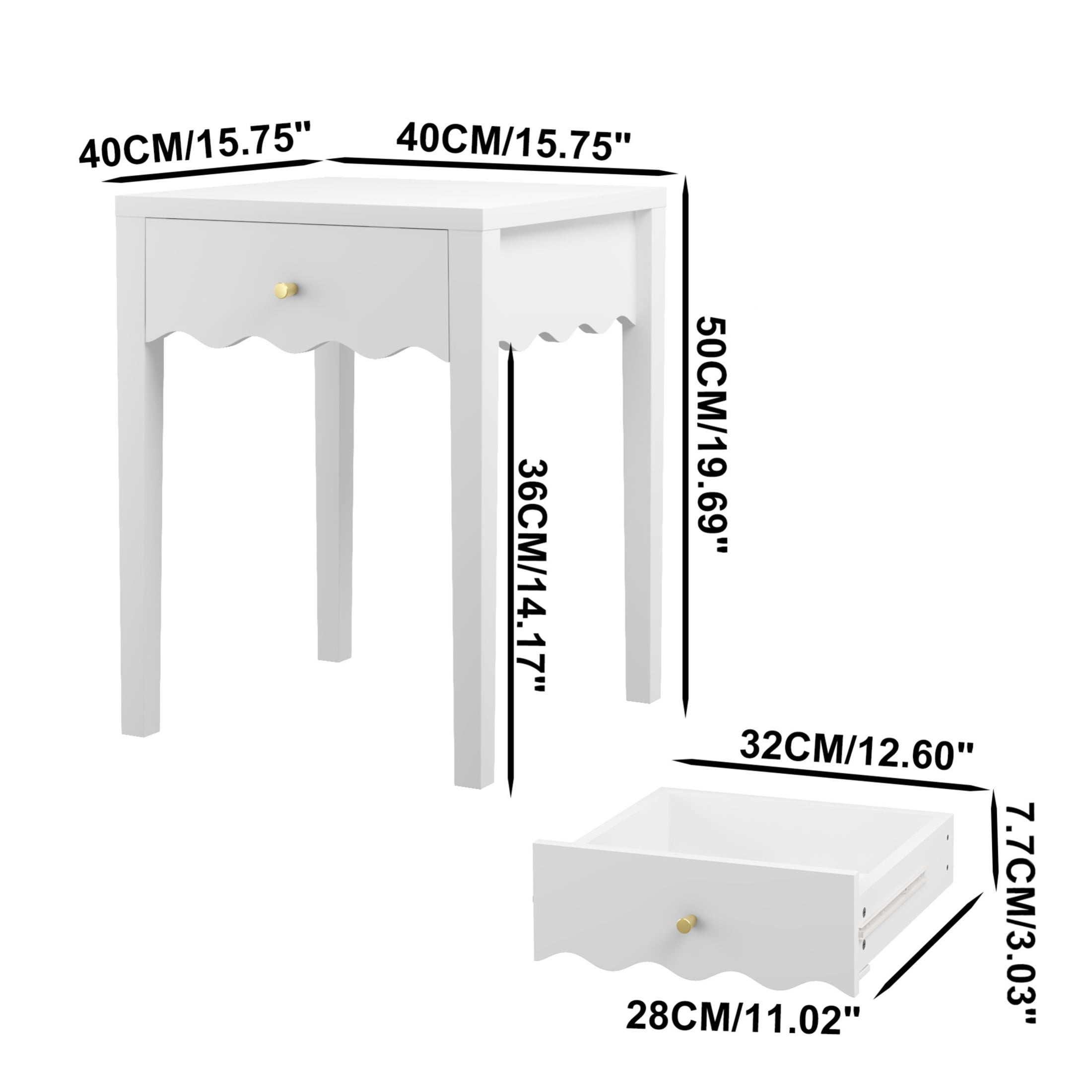Noble House Nightstand with Drawer, Modern Bedside Table with Wavy Apron Design, Compact End Table, White