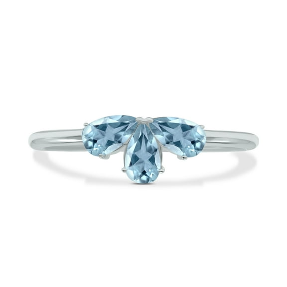 SZUL Women's Aquamarine Pear Shape Three Stone Ring in 10K White Gold