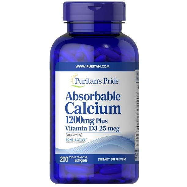 Absorbable Calcium w/Vitamin D 3 1000iu Softgels 1200mg 200Ct.by Puritan's Pride