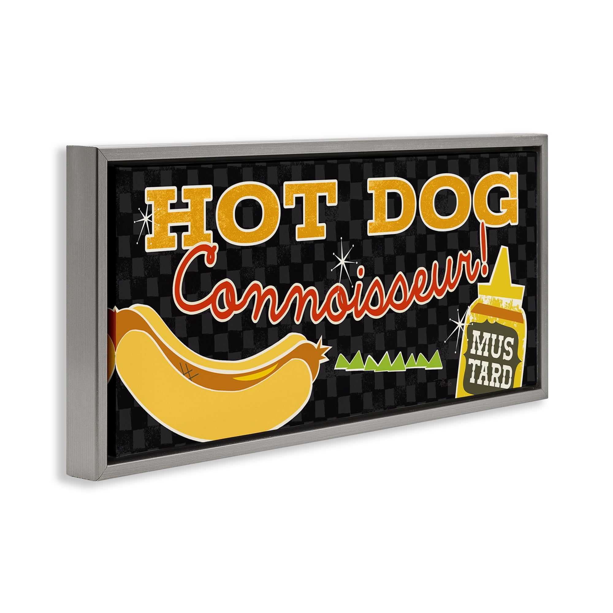 Stupell Industries Hot Dog Connoisseur Food & Beverage Painting Gray Floater Framed Canvas Art Print Wall Art, 31 x 14