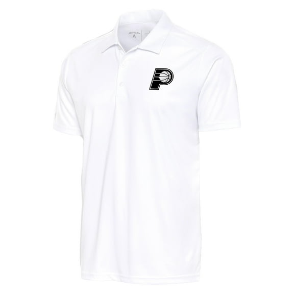 Men's Antigua White Indiana Pacers Metallic Logo Tribute Desert Dry Polo