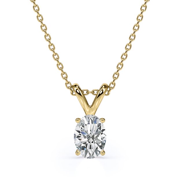 JeenMata Collar con Colgante de Moissanita Ovalada de 1,5 Quilates con Certificación Chapado en Oro Amarillo de 18 K sobre Plata