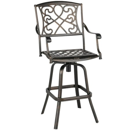 Aluminum Bar Chairs Yaheetech Outdoor Cast Aluminum Patio Chair Swivel Bar Stool Antique Copper Design in Bronze ()
