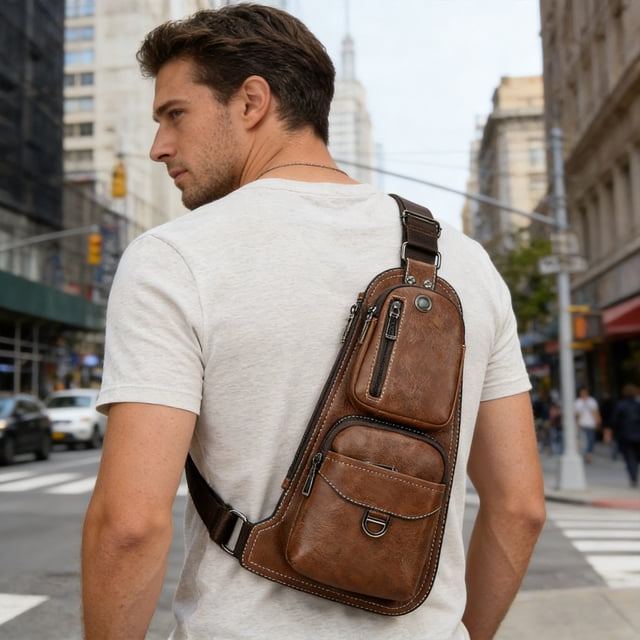 Bolso bandolera de piel sintética para hombre – Bolso de hombro informal de negocios para viajes, trabajo y uso diario.