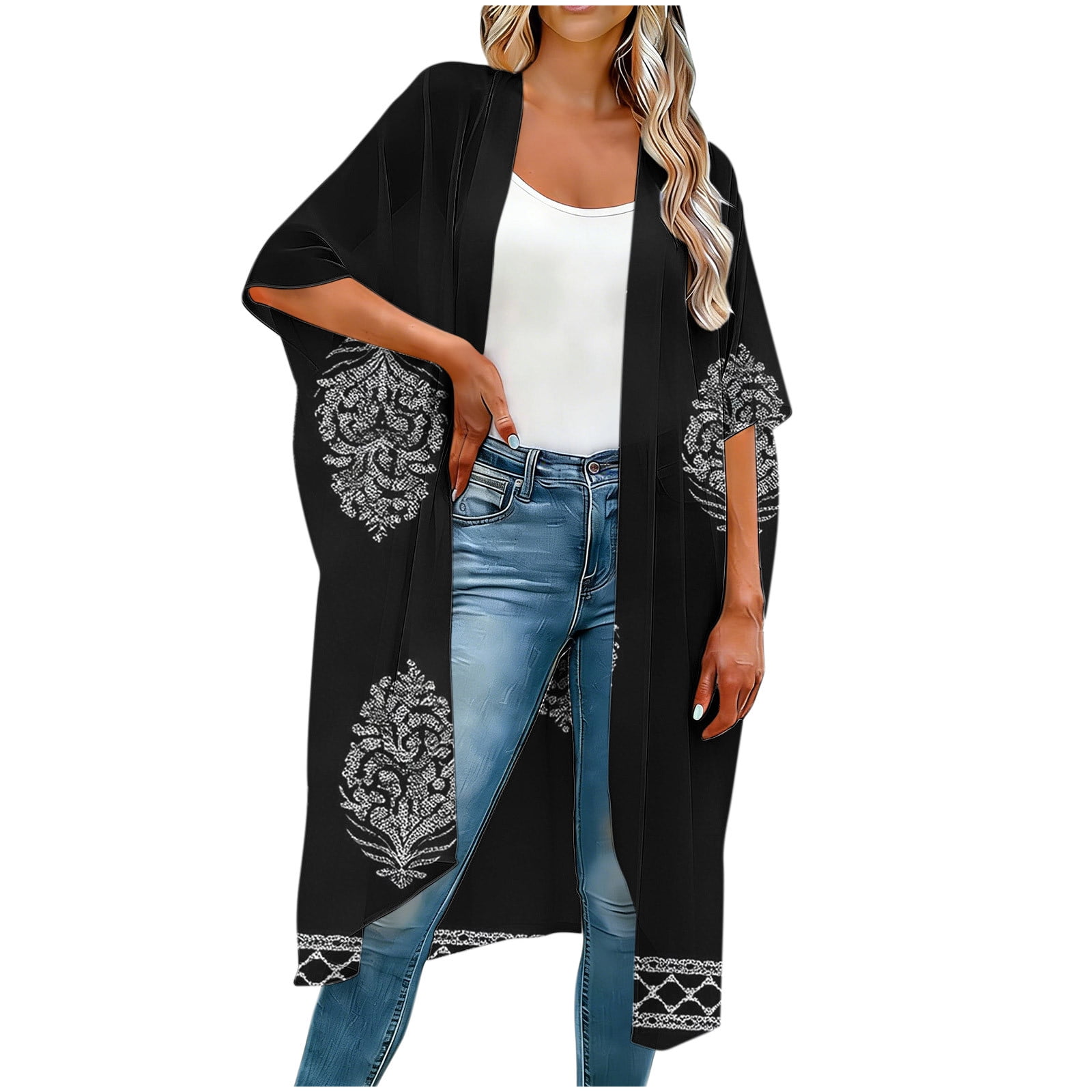 TARIENDY Plus Size Cover Ups for Women Lightweight Kimono Loose Casual Summer Beach Cardigan Bathing Suit Coverup White*2 XXL