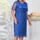 thumbnail image 3 of Umfun - Vestidos formales para mujer, tallas grandes, informales, con cuello en V, encaje estampado, malla, para dama de honor, invitada de boda, noche, azul, L, 3 of 5