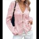 thumbnail image 1 of Blusa de Larga Abullonada Estilo Babydoll con Lazo Delantero para Mujer, Estilo Informal Y2K Rosa XXL, 1 of 8