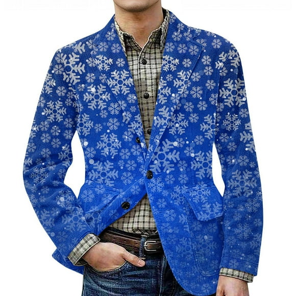 YIFUNIN Men's Christmas Corduroy Blazer, Ugly Holiday Sweater Style Suit Jacket with Pockets, Warm Casual Cardigan for Festive Party Wear,Purple,L