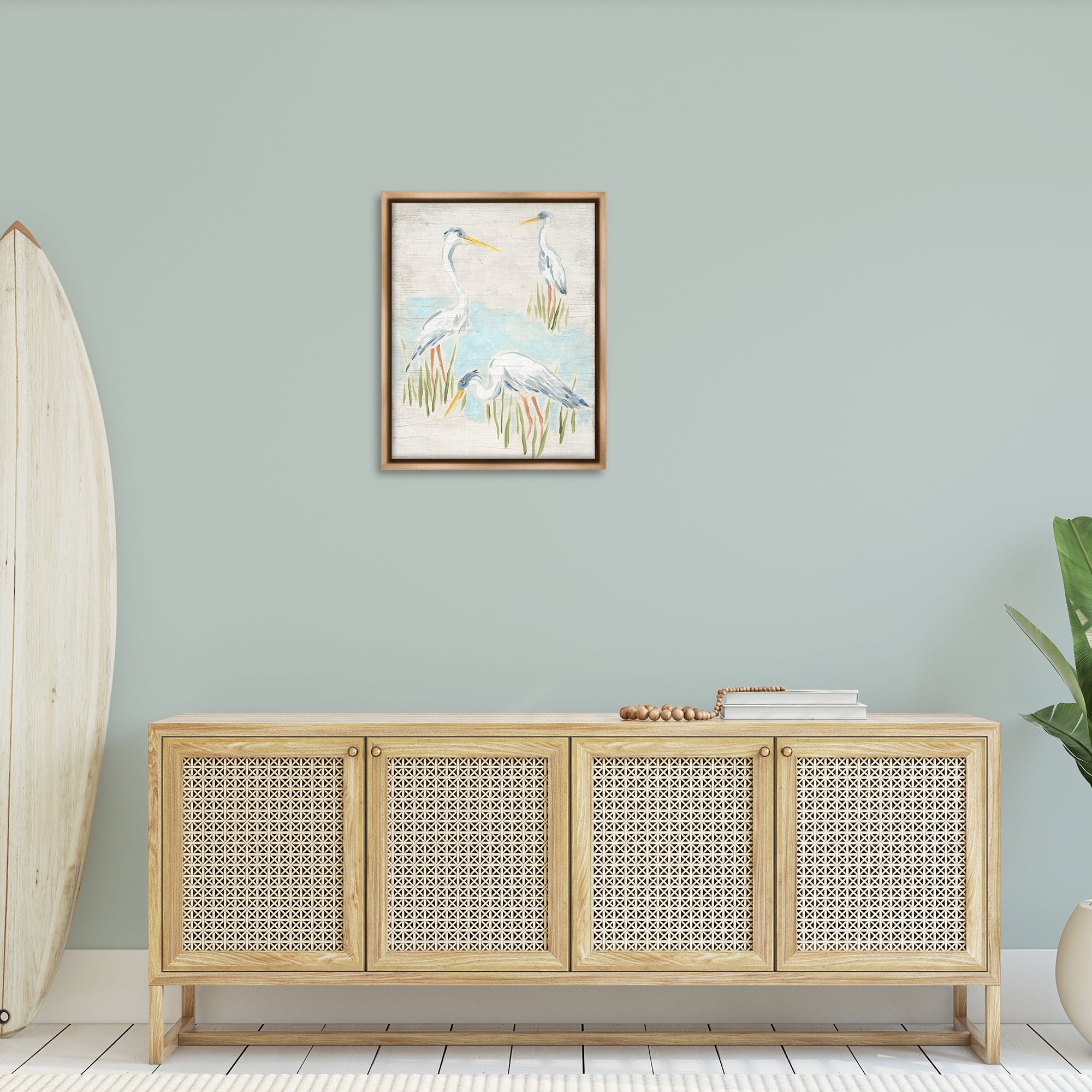 Stupell Industries Nautical Heron Trio Animals & Insects Painting Brown Floater Framed Canvas Art Print Wall Art, 25 x 31