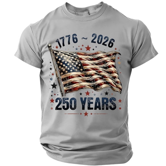 Domuza 250th Anniversary Shirt fo Men Flag and Stars 250 Years 1776-2026 250th Birthday T-Shirt Gray L