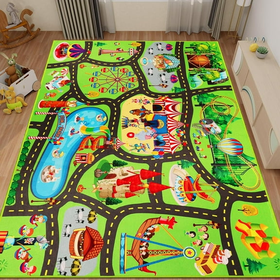 AKASISRUG Kids Rug Play Mat for Toy Cars, Fun Park Car Mat,Play Mat Non-Slip Carpet,S