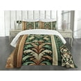 thumbnail image 3 of Ambesonne Green and Brown Quilted Bedspread Set 3 Pcs, Jungle Damask Leaf, King Size, Emerald Caramel, 3 of 4