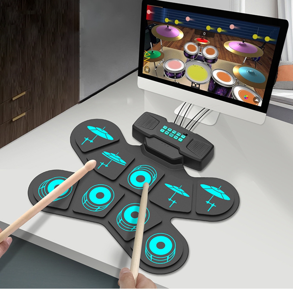 Drum Kits with Headphone Jacks, Built-in Speaker Drum Pedal Drum Stick Drum Pads