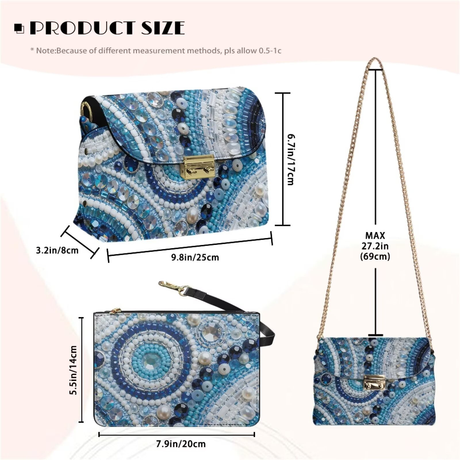Pzuqiu Beads Buttons Women Leather Crossbody Bag with Chain Strap Minimalist Quilted Leather Crossbody Bags for Women Exquisite Practical for Party and Special Occasions