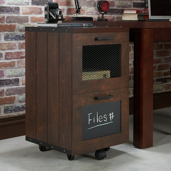 Furniture of America Rustic Walnut Window 2-Drawer Wood File Cabinet by