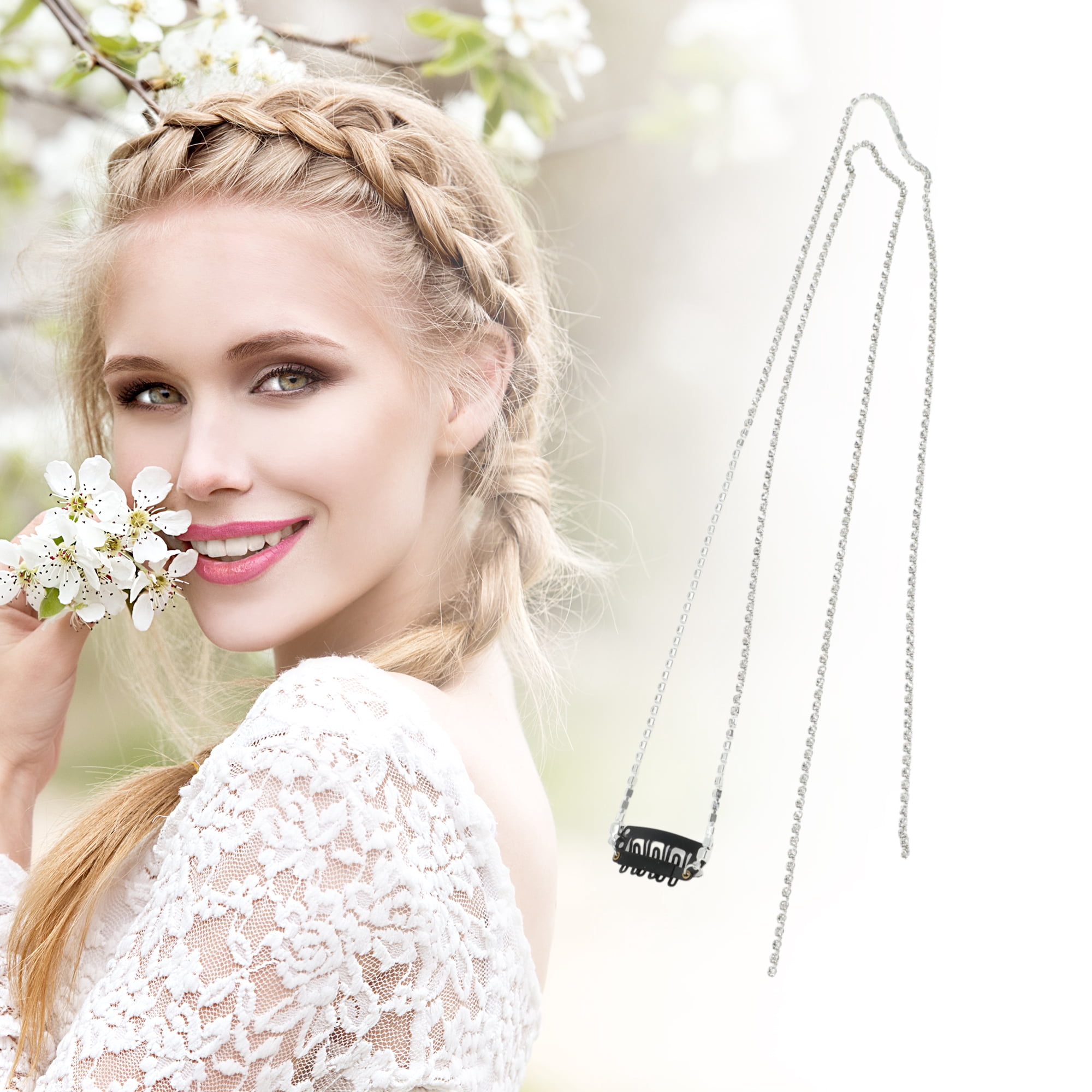 Unique Bargains Rhinestone Braided Hair Chain 1 Pc Silver Tone [Style 1 Rhinestone]