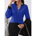 thumbnail image 4 of Womens Dressy V Neck Color Block Business Casual Blouses Long Sleeve Work Shirts Fall Trendy Clothes Blue M, 4 of 9