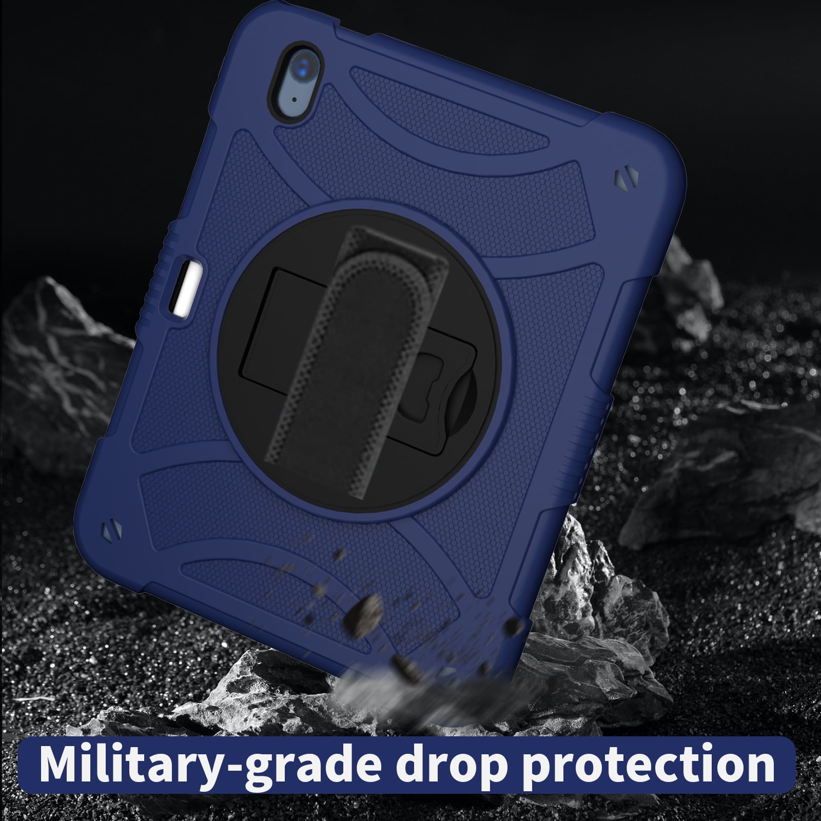 kids Case for iPad (A16) 11th Generation 11 Inch (2025), iPad 10th Generation 10.9 Inch (2022) Case, Military Grade Drop Protection with Hand/Shoulder Strap Rotating Stand Pencil Holder, Darkblue