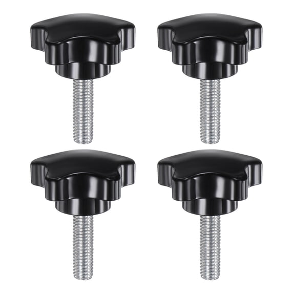 Uxcell 4 Pieces Star Clamping Knobs M8 x 30mm Metric Thread 39mm Large 5-Star Head Thumb Screws Hand Handle Black