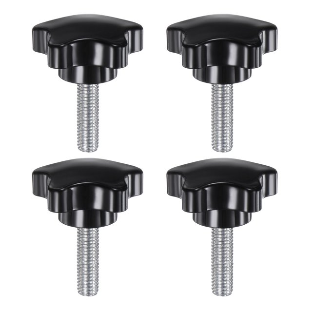 Unique Bargains 4 Pieces Star Clamping Knobs M8 x 30mm Metric Thread 39mm Large 5-Star Head Thumb Screws Hand Handle Black