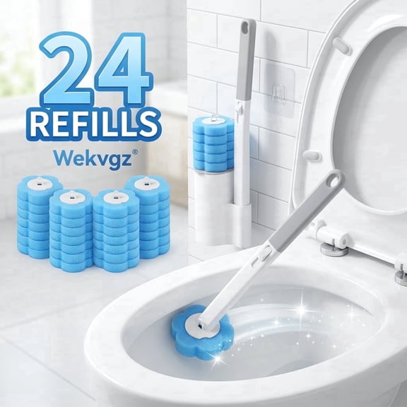 Wekvgz Toilet Cleaning Kit Toilet Wand with 24pcs Toilet Refills Extended Handle Disposable Toilet Brush Replacement Head Wall Mounted Toilet Bowl Cleaner 360° Deep Cleaning Hygienic for Bathroom