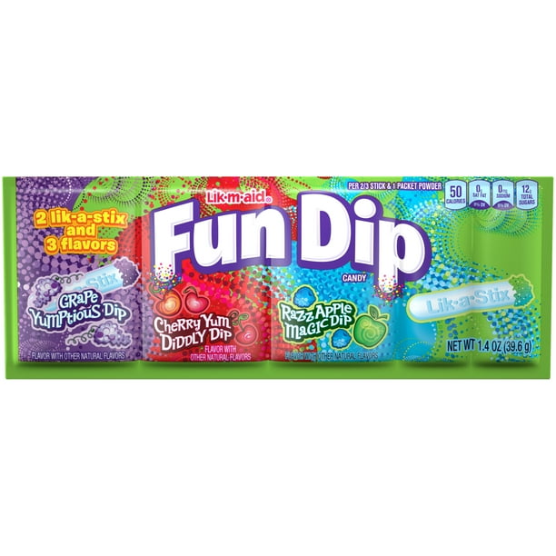 FUN DIP Three Flavor Dip Candy, Grape Yumptious Dip, Cherry Yum Diddly Dip & RazzApple Magic Dip