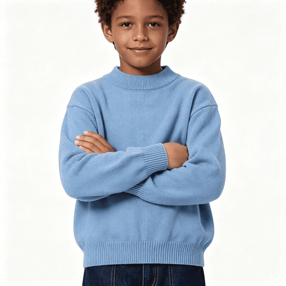 Boys Knit Turtleneck Sweaters Soft Warm Casual Pullover Long Sleeve Kids Winter Clothes Blue 4-14