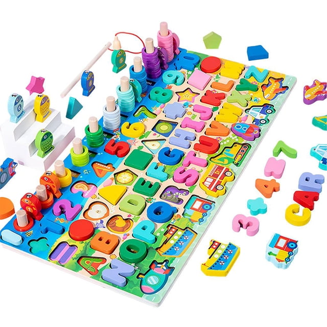 Juguetes educativos de ños, juguetes educativos preescolares, bloque de apilamiento de rompecabezas con número de licencia logarítmica para Sunnimix Juguetes de tablero de madera