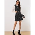 thumbnail image 3 of Vestido a cuadros sin mangas con cuello redondo y botones vintage elegante para mujer Negro L, 3 of 5