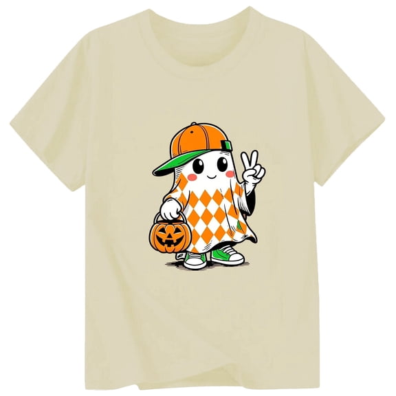 Ruiwill Halloween Shirt Toddler Girl Cute Ghost Pumpkin Print Short Sleeve Halloween Tshirts Girls Fall Cute Kids Outfit Size 1-2 Years