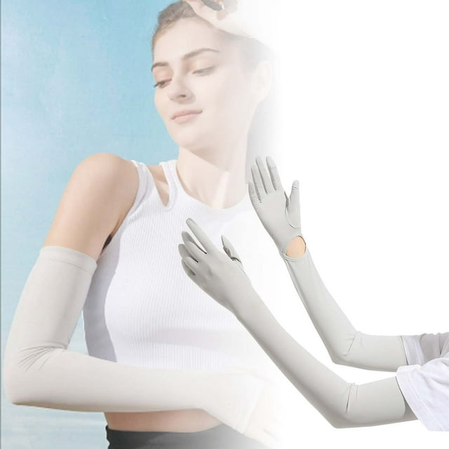 Ice Silk Sunscreen Sleeves And Gloves In One Set For Outdoor Activities — Breathable Full Finger Arm Cover Non Cool Comfort For Cycling And Hiking