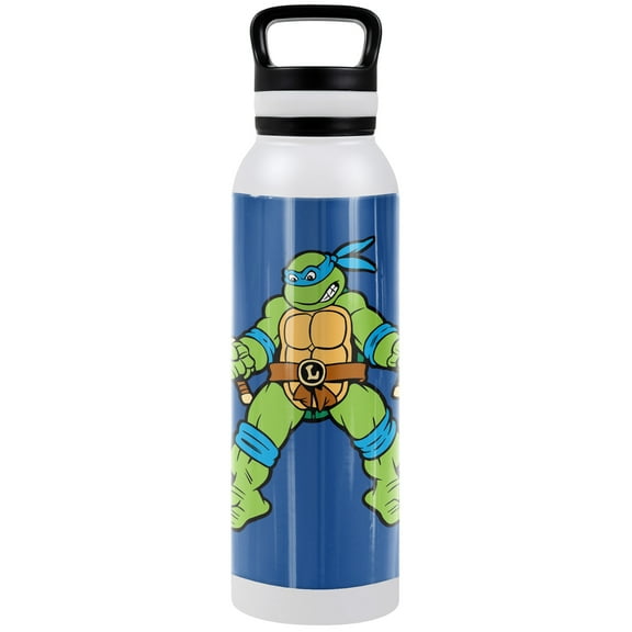 Teenage Mutant Ninja Turtles TMNT Official Leo And Logo 24 oz Insulated Canteen Water Bottle, Leak Resistant, Vacuum Insulated Stainless Steel with Loop Cap