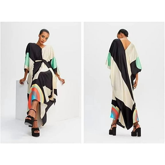 Brisha Creation_Modest Women's Soft Satin Silk Printed Kaftan,Beach & Party Wear kaftan,Luxury Silk Caftan, Fancy ladies Dress.