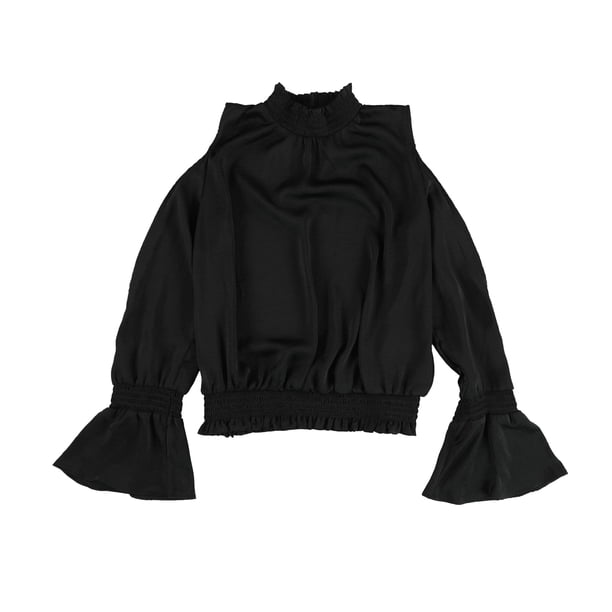 bar III Blusa de punto fruncido de manga dividida para mujer, negro, pequeño bar III Tejer