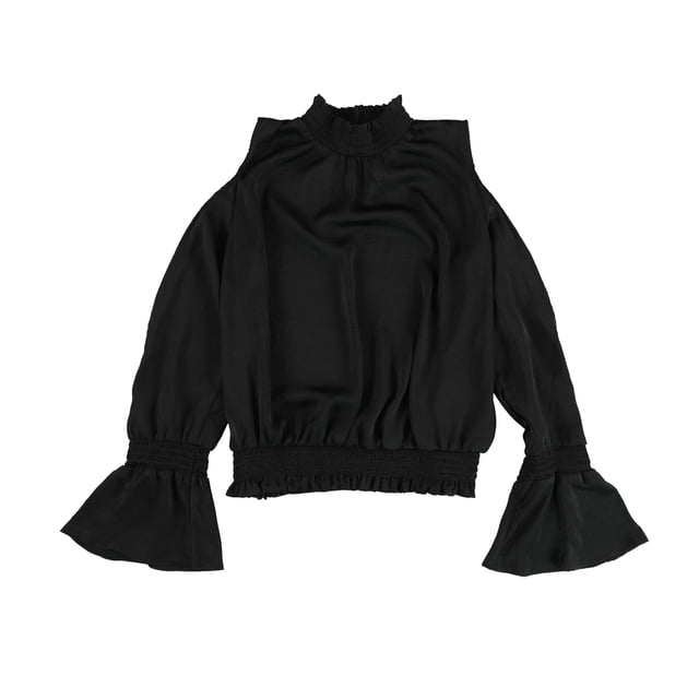 bar III Blusa de punto fruncido de manga dividida para mujer, negro, pequeño bar III Tejer