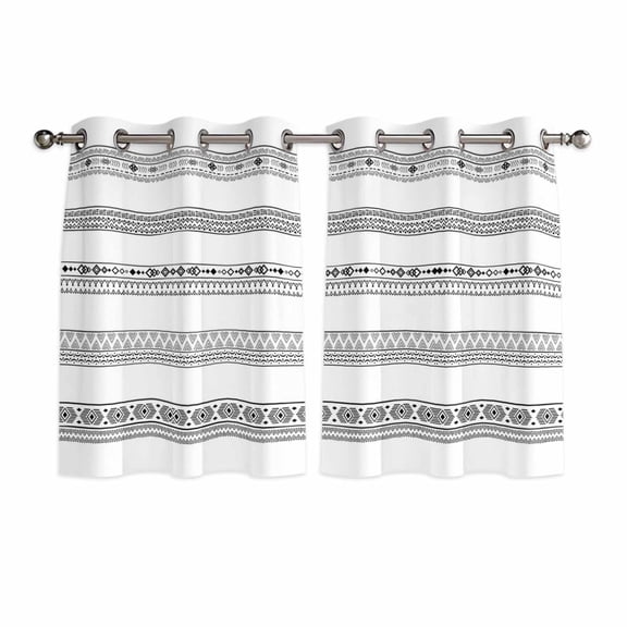 Black White Geometric Kitchen Curtains Short 45 Inch Length, Modern Buffalo Plaid Abstract Art Grommet Top Bedroom Living Room Curtains, Light Filtering Cafe Curtain Drapes 2 Panels Set 84''x45''