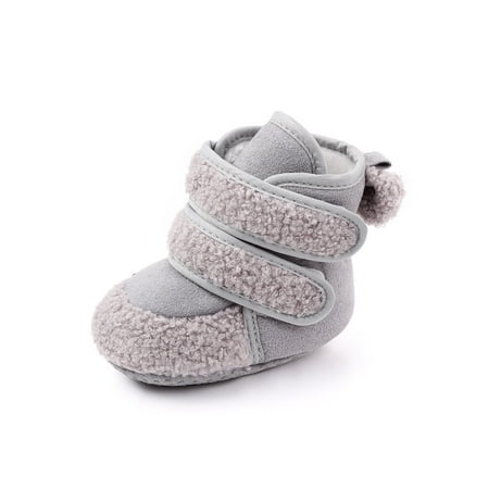 

Woobling Baby Boys Girls Plush Booties Magic Tape Warm Bootie First Walkers Snow Boots Cold Weather Crib Shoes Lightweight Winter Shoe Mid Calf Comfort Grey 4C