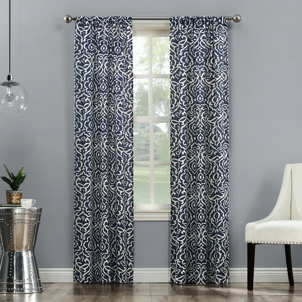 Mainstays Textured Solid Curtain Single, Navy Ikat Curtains