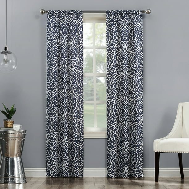 Mainstays Textured Solid Curtain Single Panel Com Mainstays Textured Solid Curtain Single, Navy Ikat Curtains