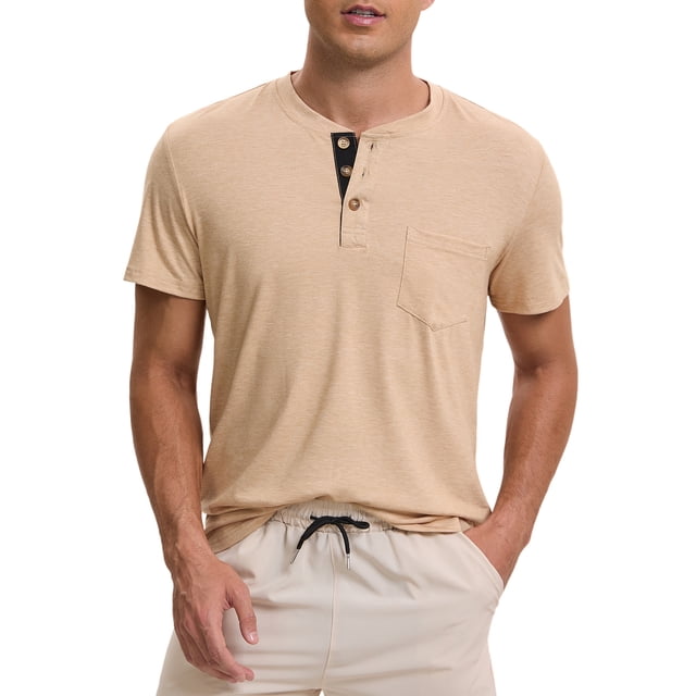 Camisetas Henley para hombres INSPIRE CHIC, casuales de verano, de manga corta, con botones, básicas, 2XL, caqui