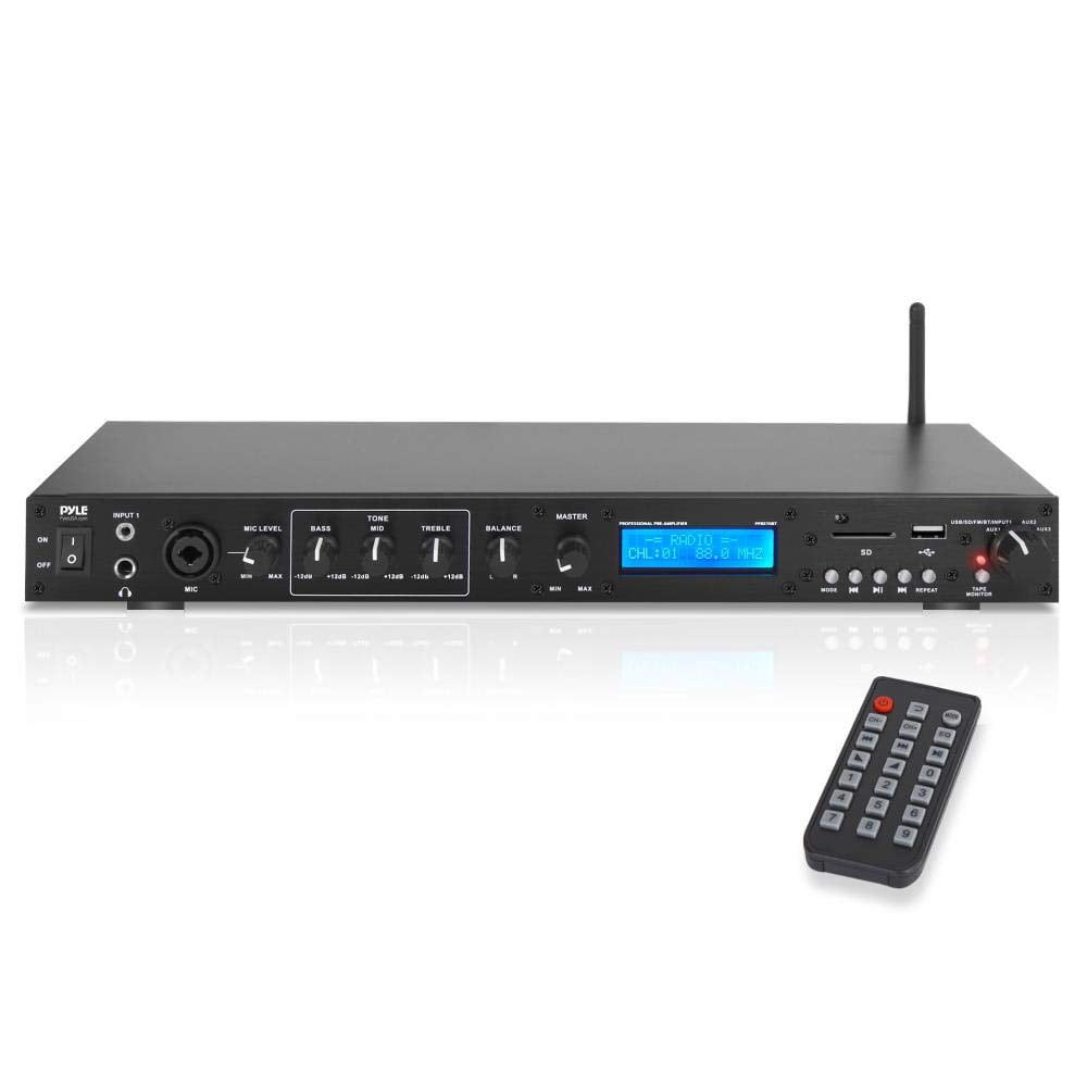 PYLE PPRE70BT - Pro Audio Bluetooth Pre-Amplifier Receiver System - Digital Rack Mount Studio Pre-Amp, Recording Mode, FM Radio