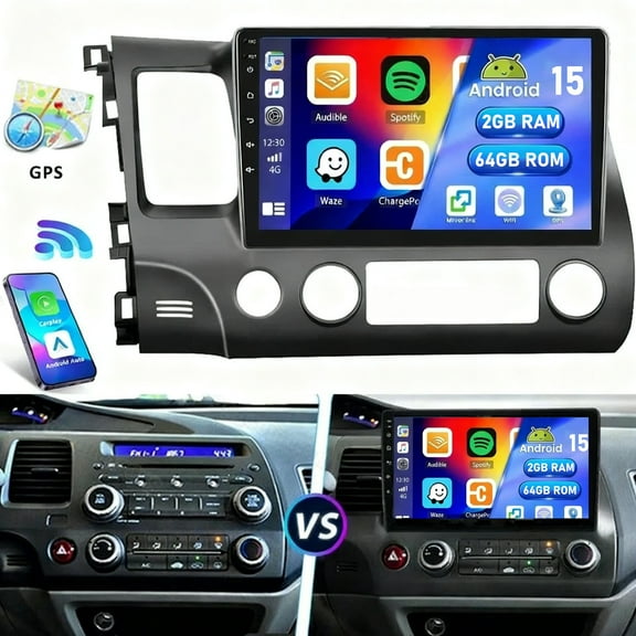 Gsuatey 2G 64G Car Radio for Honda Civic 2006-2011 with Wireless Carpaly & Android Auto,10.1 Inch IPS Touch Screen Car Stereo with GPS Navigation/Bluetooth/FM/Backup Camera/WiFi/SWC