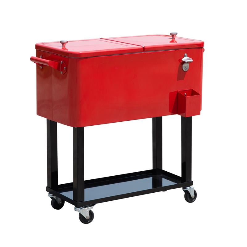 Rolling Cooler Picnic 80QT Outdoo Cooler Ice Chest Party Cooler Cart Red 