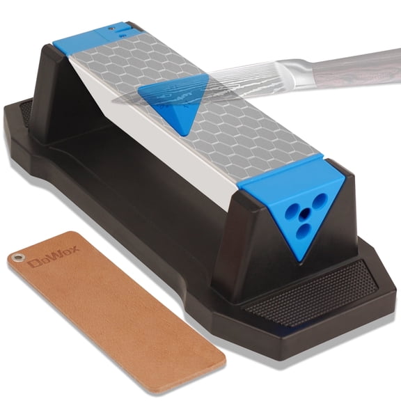 DOWOX Diamond Sharpening Stone Kit, 3 Side Grit 400/1000/8000 Knife Sharpener for Sharp Blade, with Angle Guide, Non-Slip Base & Leather Strop