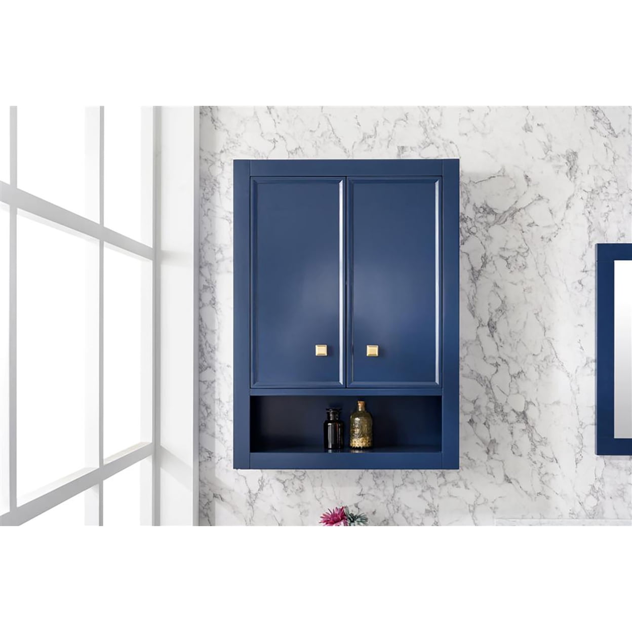 Home Bathroom Indoor 24" Blue Toilet Topper Cabinet 2 Doors - 1 Inner Shelf