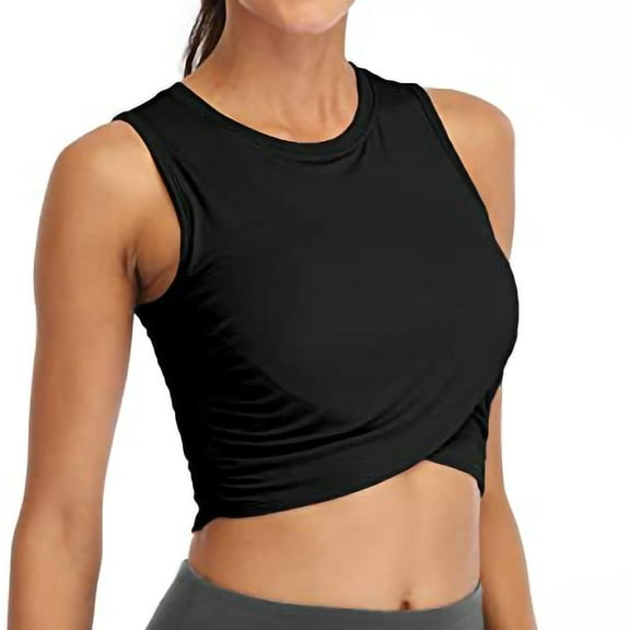 Womens Tank Tops Wycnly Workout Tops for Women Casual Solid Breathable Sports Yoga Cropped Tank Tops Summer Plus Size Round Neck Sleeveless Shirt Blouses Tank Tops
