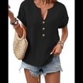 thumbnail image 1 of Blusas Casuales con Botones y Cuello en V para Mujer, Holgadas, de Corta, Lisas, para Otoño. Negro XL, 1 of 3