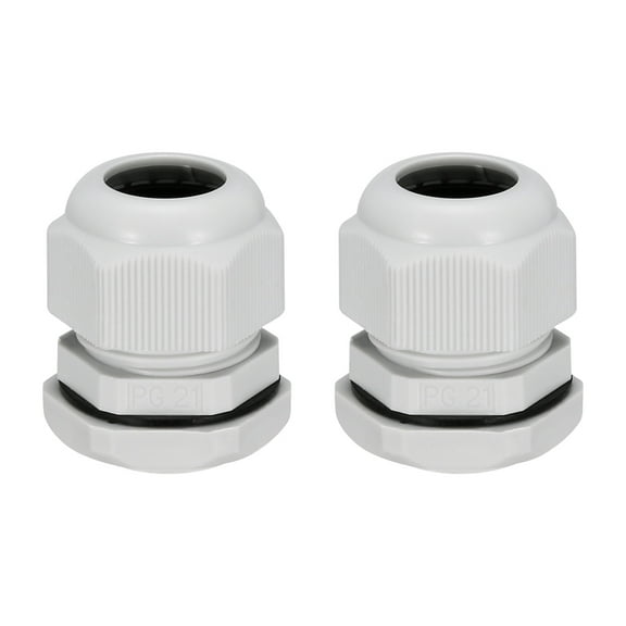 2Pcs PG21 Cable Gland Waterproof Plastic Wire Glands Joint White for 16-21mm Dia